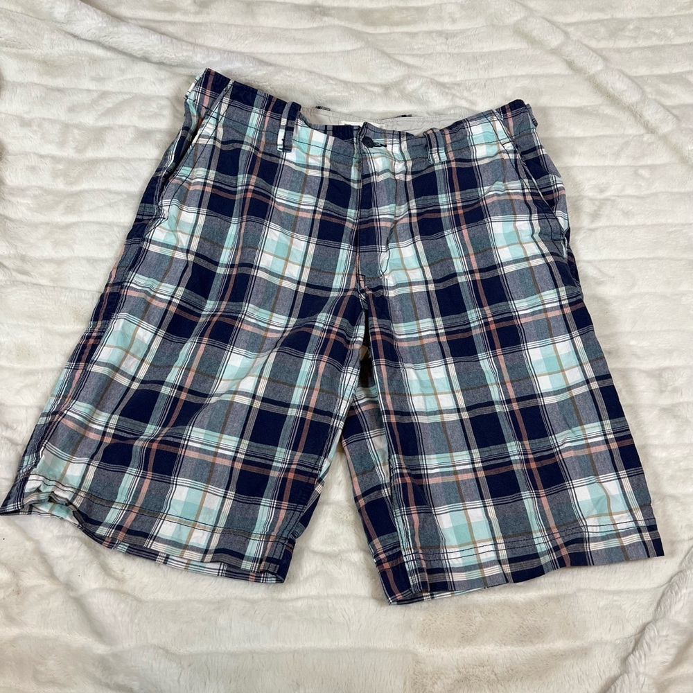 Y2K Gap 36 Rugged Plaid Preppy Mens 36 Plaid School Fall Spring Flat Front Short